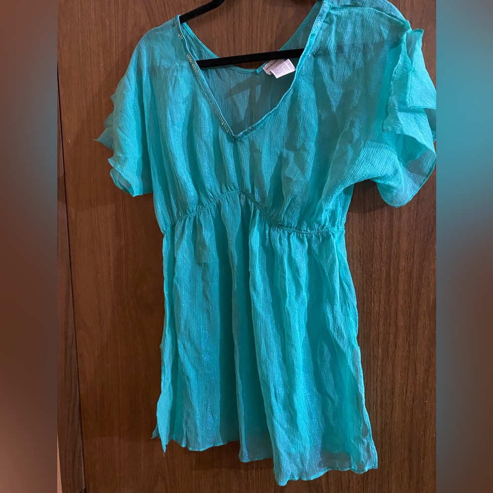 Sea green top/swim cover/lingerie silky mesh with blue sparkle L by Intimissimi